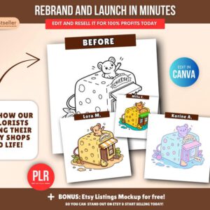 Libro para colorear de tienditas – 150 páginas (PLR) + plantilla editable en Canva con derechos de reventa