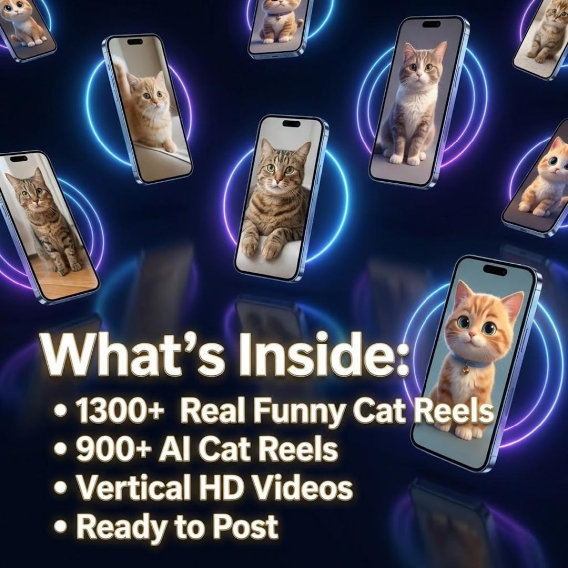 🐱 2200+ Viral Cat Reels Bundle | Funny AI & Real Cat Videos (PLR + MRR) | Ready-to-Resell Digital Download - Image 3